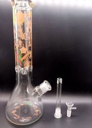 14 inch Delicate Hand Painting Beaker Glass Water Bong Hookah Beautiful Patterns Smoking Pipe