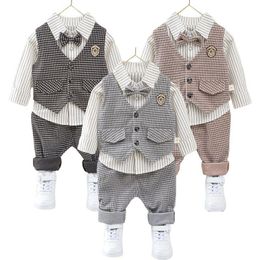 Clothing Sets Children Kids Gentleman Suit Birthday Wedding Party Elegant Set Baby Boy Casual Wear Striped Shirt Vest Pants Costume