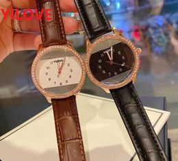 Top quality nice model Watches Transparent Hollow ICE Out Hip Hop Diamonds Ring genuine leather strap causal women Quartz Movement Ladies Business Wristwatches