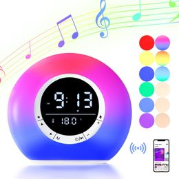 Wake Up Light Bluetooth Speaker LED Lamp Stereo Sound RGB Colorful Lighting with Alarm & Temperature Display for Kid's Birthday Gifts