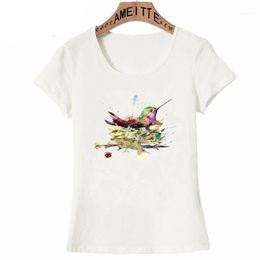 Women's T-Shirt Beautiful Hummingbird Nest Print Women Short Sleeve Woman Funny Bird Design Casual Tees Fashion Cute Girl Tops