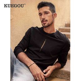 KUEGOU 100% Cotton Clothing Mens T-shirt Long Sleeve Fashion Tshirt Spring Simple Printing White men Top Plus Size ZT-88052 T220808