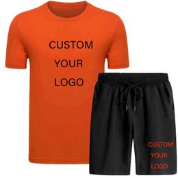 Men Set Custom Brand Short Sleeve Print T Shirts Shorts Tracksuit Sportswear Casual 2 Pieces Set Sport Fitnees Suits 4Xl Y220420