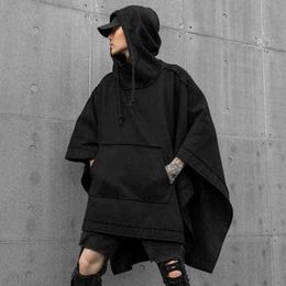 Autumn winter men oversized punk hip hop long hoodie black cape man gothic vintage streetwear hoodies pullover L220704