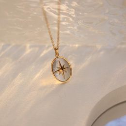 Pendant Necklaces Gold Plated Stainless Steel North Star Oval Shell For WomenPendant