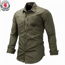 Fredd Marshall Fashion Military Shirt Long Sleeve Multi-pocket Casual Shirts Brand Clothes Army Green Camisa Masculina 117 220323