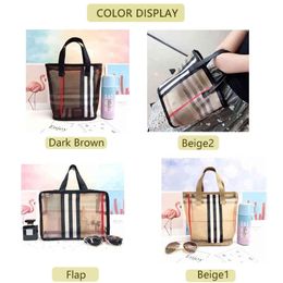 2024 Wash Tote Bag Fashion Handbag Plaid Beach Bags Purse Handbags Transparent Bucket Luxury Brand Designer Mesh Makeup Pouch for Women Swimming wallte