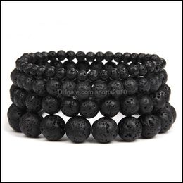 Arts And Crafts Arts Gifts Home Garden Natural Stone Beaded Strands Bracelet Lava Volcanic Round Beads Bracelets Healing E Dh0J9