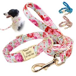 Personalised Printed Dog Collar Leash Set Customised Nylon Pet Collar Leash Free Engraved Nameplate For Small Medium Large Dogs 220608