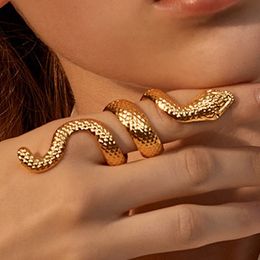 Vintage 8cm Long Snake Ring Set For Women Female Gold Black Silver Color Adjustable Open Size Finger Rings Jewelry