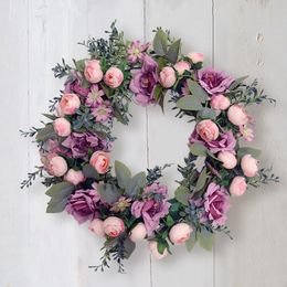 Decorative Flowers & Wreaths Artificial Wreath Peony Rose Garland Front Door Hanging With Leaves Vine Spring Summer For Farmhouse Office Hom