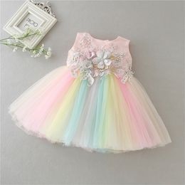 Baby Appliques Formal Princess Dresses for Girl Rainbow Tulle Birthday Party Dress Infant Girl Dress Baby Clothes 3- LJ201222