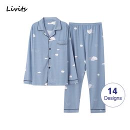 Men Pyjamas Sets Cotton Pyjamas Sleepwear Nightwear Long Sleeve Printed Striped Plaid Casual LJ201112