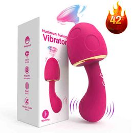 Dildo Mushroom Sucking Vibrator Sex Toys for Women Clitoral Stimulator with Vibrating Butt Plug 2 in 1 Nipple Clitoris Av Wand 0804