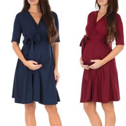 Womens Faux Wrap Maternity with Adjustable Belt V Neck Breastfeeding Pregnancy es Casual Nursing Dress 220607