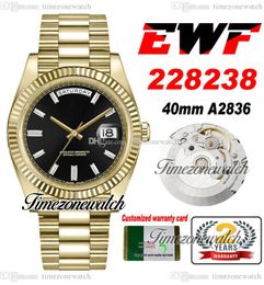 EWF DayDate 40 228238 ETA A2836 Automatic Mens Watch Yellow Gold Fluted Bezel Black Rectangle Diamond Stainless Steel Presidential Bracelet Timezonewatch D04