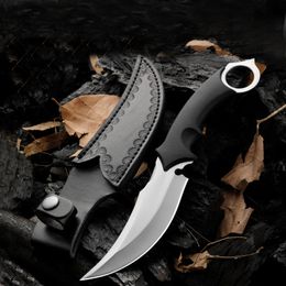 fixed blade with sheath UK - New R7272 Fixed Blade Crescent Tactical Knife 9Cr18Mov Satin Blade Full Tang Klaton Handle Outdoor Survival Straight Knives with Leather Sheath