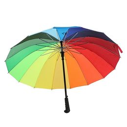 Rainbow Umbrella Long Handle Straight Windproof Colorful Umbrella Women Men Rain Umbrella BBB15320