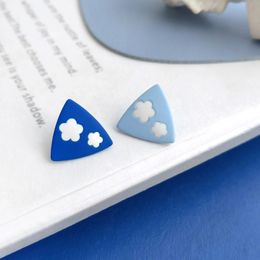 Clip-on & Screw Back Rheinke Blue Geometric Clip On Earrings No Hole Creative Design Small Flower Triangle Piercing For Women GirlsClip-on