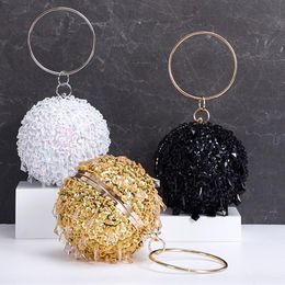 Evening Bags Ball Design Beading Women Circular Shaped Tassel Acrylic Metal Diamonds Day Clutch HandbagsEvening