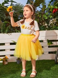 Toddler Girls Letter & Sun Print Tee and Mesh Skirt Set SHE