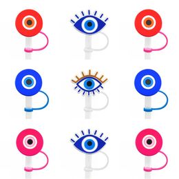 9pcs/set custom evil eye straw toppers cover Moulds silicone charms for tumbers Reusable Splash Proof drinking dust plug decorative 8mm straw cup