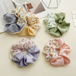 Small Fresh Korean Flower Satin Patchwork Hair Bands Sweet Scrunchies For Women Elastics Hair Accessories