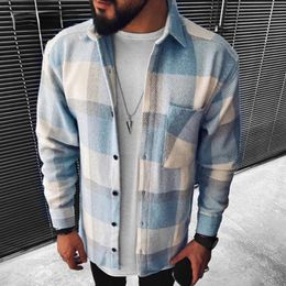 Men's Casual Shirts Samlona Long Sleeve Mens Blouse Open Stitch Fashion Tops Sexy Men Clothing 2022 Autumn Plaid Shirt Blusas Plus Size S-3X