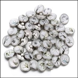 Arts And Crafts Arts Gifts Home Garden 10Pcs/Lot 18Mm Elegant Grass Buttons Glass Charm Snap Button Jewellery For Snaps Bracelet Jllgfl Dro