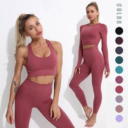 Wholesale Yoga Outfits For Women Yoga Suit Quick-drying Seamless Fitness Leggings Pants Sports Bra Gym Clothing Solid Workout Set Women's Tracksuits Sportswear