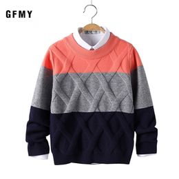 GFMY Autumn Winter Fashion O-Collar Three-Color Stitching Sweater For Boys Warm wool 5-14 year Coat Kids Sweaters LJ201130