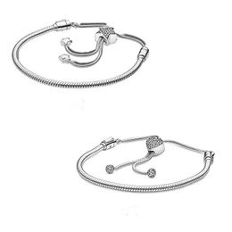 New 100% 925 Sterling Silver Bracelet Moments Heart Pave Star Snake Chain Sliding Bracelets For Women Fit Pandora Charms Beads Jewelry DIY 598528C01 598699C01