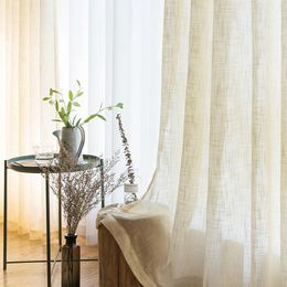 Curtain & Drapes Linen Textured Tulle Curtains For Bedroom Modern Japanese Style Sheer Windows Treatments Living RoomCurtain