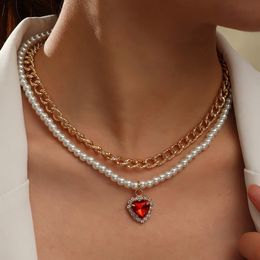 Fashion Metal Geometric Necklaces Womens TRENDY Alloy Pearl Love Multilayer Set Auger Pendant Necklaces Jewelry for Girls