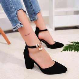 2021 Fashion New Women's Shoes Korean Style Thick Heel Pump Sandals Pointed High Heels G220527
