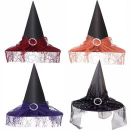 Halloween Witch Hat Mesh Festive Decoration Hats Adult Children Costume Party Props Cap