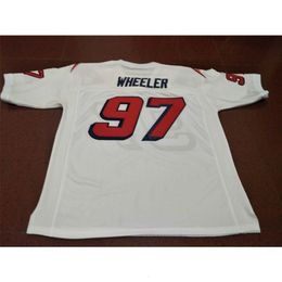 Mit Custom Men football #97 MARK WHEELER Game Worn RETRO Jersey With Team Men College Jersey Size S-4XL or custom any name or number jersey