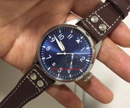 Topselling multi Style big-pilot men Wristwatches 46 mm blue Dial Power Reserve Movement Auto Date original buckle High Quality leather strap I-W501002 Men's watches