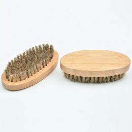 Boar Bristle Hair Beard Brush Hard Round Wood Handle Anti-static Boar Comb Hairdressing Tool For Men Beard Trim Customizable sxaug16