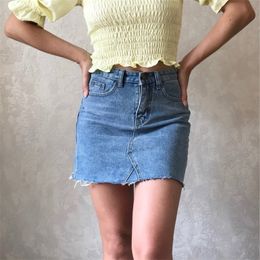 Hzirip Summer Fashion High Waist Skirts Womens Pockets Button Denim Skirt Female Saias Allmatched Casual Jeans Skirt 210311