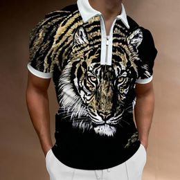 Herren Polos Sommer Tiger Shirt Männer Tier Bedruckte Shirts Reißverschluss Gothic Casual Kurzarm Mode Sport Tops Herrenbekleidung 2022Herren M