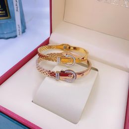 Bangle Titanium Steel Diamond Bracelets For Women Bangles Accessories High-End Trendy Design Girls Hollow Belt Buckle JewelryBangle