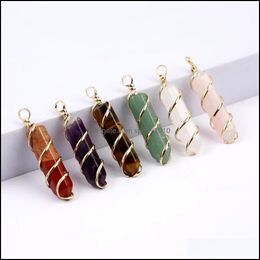 Arts And Crafts Arts Gifts Home Garden Fashion Gold Wire Wrap Stone Charms Shape Point Chakra Pendants For Jewelry Dhamc