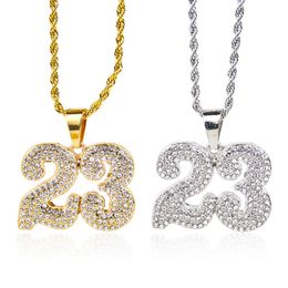 Pendant Necklaces Hip Hop Basketball Legend Number 23 Crystal Necklace Souvenir Rock Match Concert Men Gold Statement Fans Club JewelryPenda