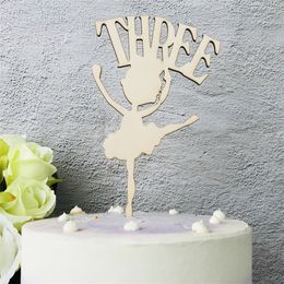 Wood Custom Age THREE Topper Personalized baby show Childrens Birthday Ballerina Cake Decor Supplies D220618