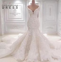 2022 Luxurious Mermaid Wedding Dresses Sexy Backless V-neck Bridal Gowns Off The Shoulder Arabic Dubai Robe de soriee BC0221