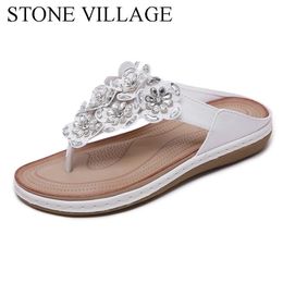 STONE VILLAGE Women Sandals Bohemian s Flower Beach Flip Flops Large Size Comfortable Flat Shoe Y200423