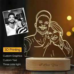 Drop Customised 3D Night Light 3 Colours USB Po Text Custom DIY Lamps For Baby Christmas Wedding Gift 220623