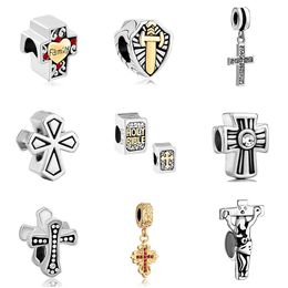 925 Sterling Silver Dangle Charm Cross pendant cross Beads Bead Fit Pandora Charms Bracelet DIY Jewelry Accessories