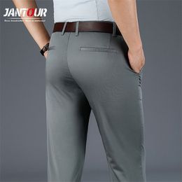 High Quality Men's Straight-fit Casual Pants Spring Business Straight Stretch Light Grey Khaki Black Trousers Male Size 42 220325